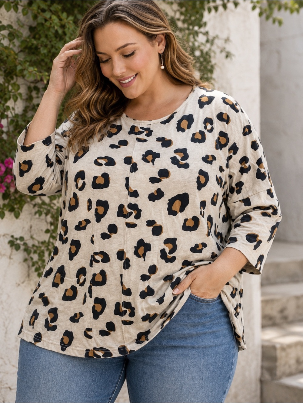 Easel Leopard Print Tunic Top Plus Size 2X Cotton Animal Print